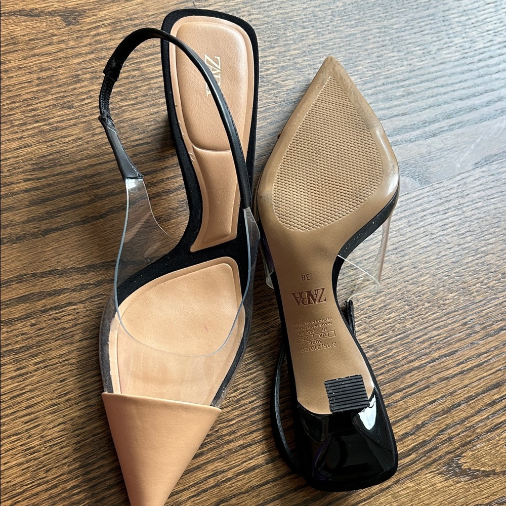 Zara Two-Tone Black and Tan Slingback Heels